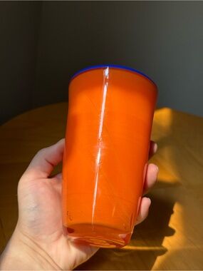 16oz Orange Blue Hand Blown Mexican Tumbler Drinking Glass
